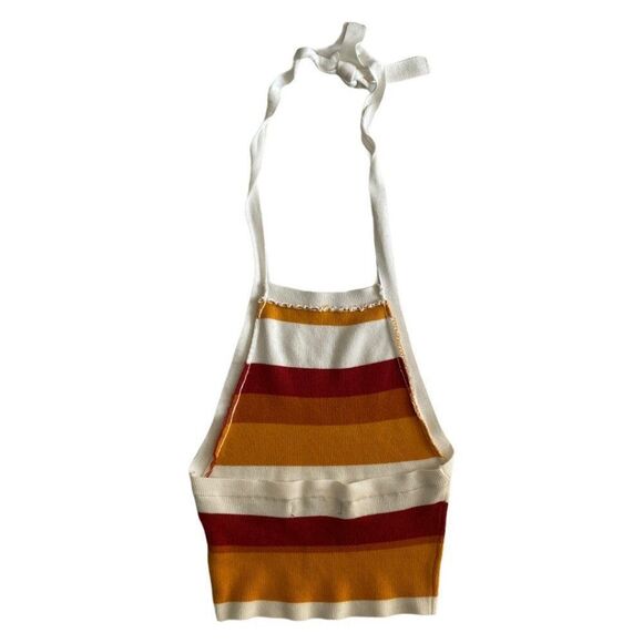 FOREVER 21 Halter Tie Open Back Knit Crop Top Orange Cream US Small - Picture 2 of 6